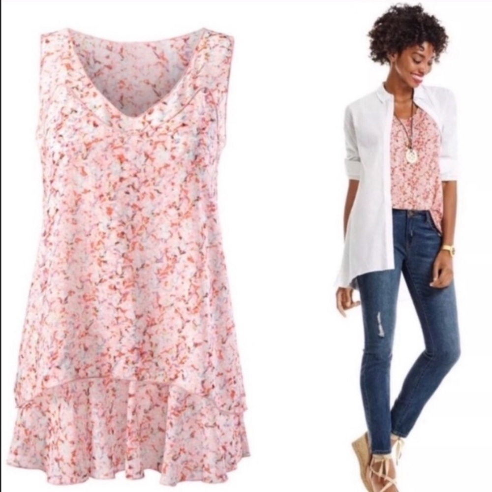 CAbi Layered Floral Flowy Sleeveless Blouse